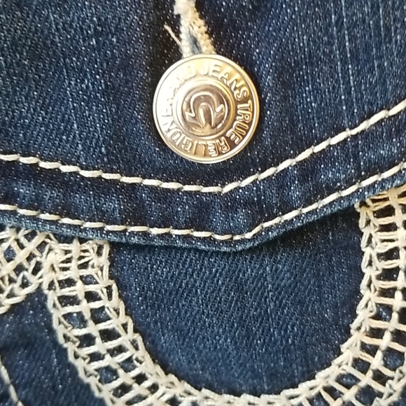 Y2k TRUE RELIGION Joey Dark Low FLARE HorseShoe Topstitched Bell IT Jeans 29 EUC - Picture 13 of 16